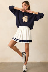 Taking Notes Navy Teddy Bear Oversized Sweater
