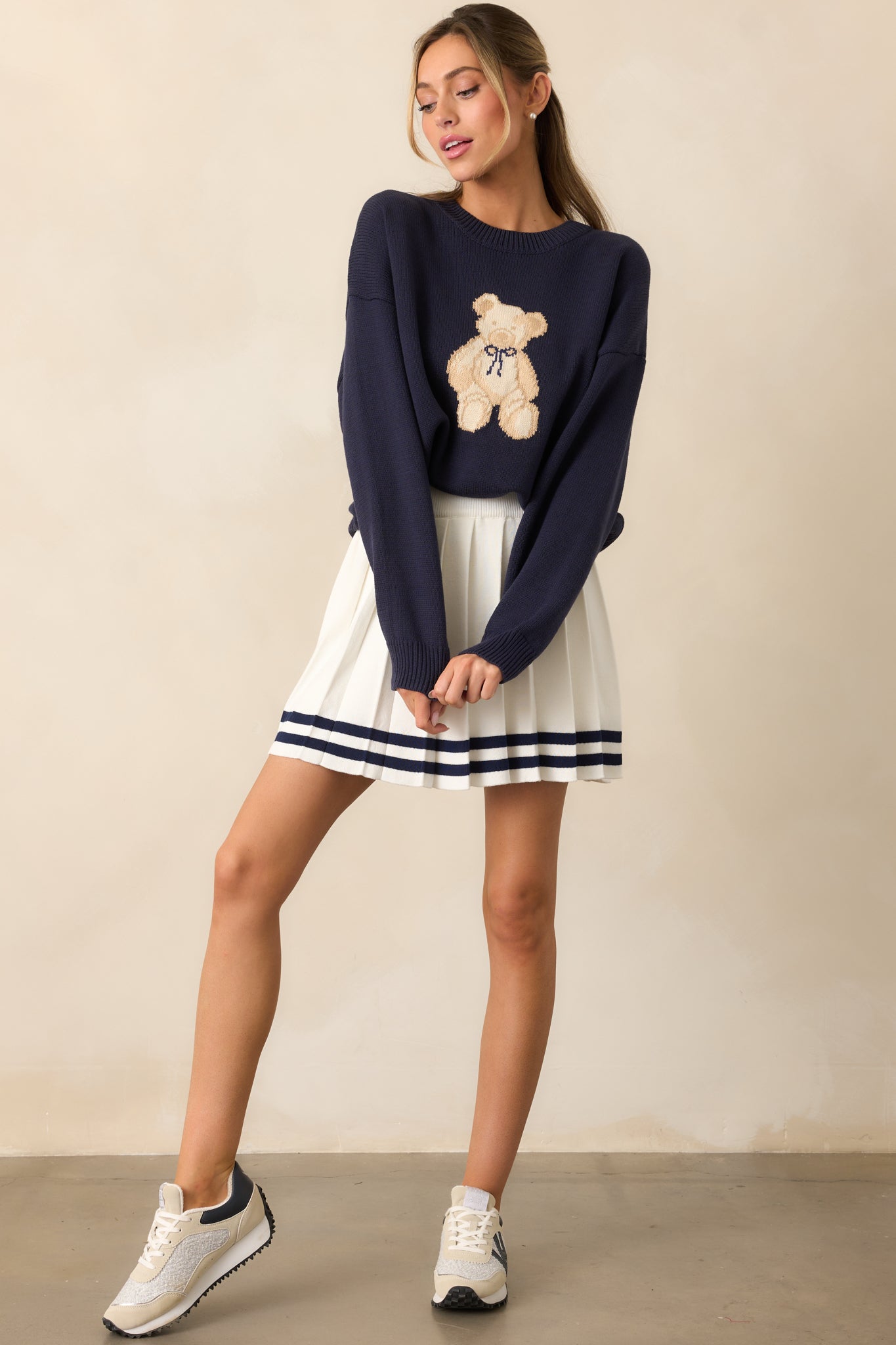 Taking Notes Navy Teddy Bear Oversized Sweater