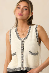 Lesson Learned Ivory Cotton Button Front Sweater Vest