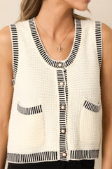 Lesson Learned Ivory Cotton Button Front Sweater Vest
