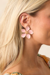 Rooftop Garden Light Pink Pearlescent Flower Earrings