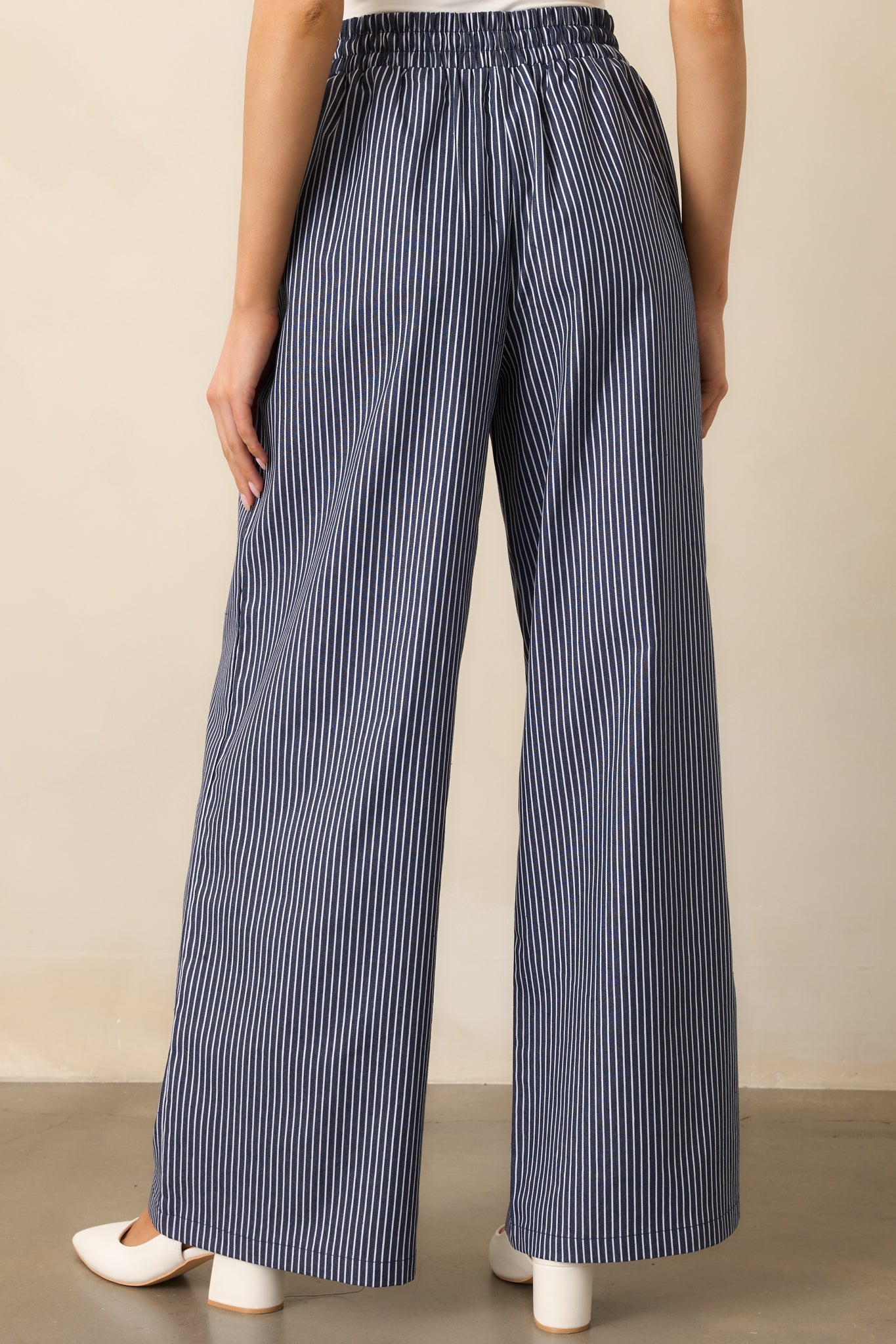 Stay For A While Navy Stripe Drawstring Pants