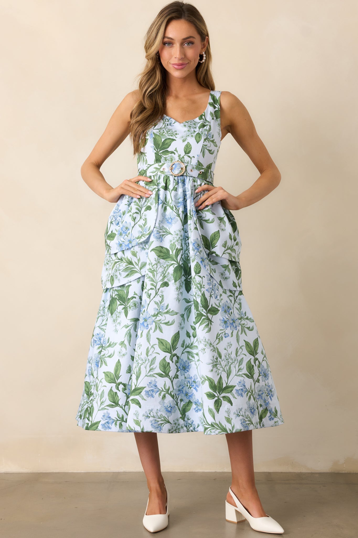 Diana Blue Lilacs Botanical Print Cotton Petal Maxi Dress