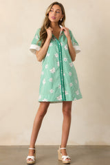 Lunch In The City Green Floral Cotton Mini Shirt Dress