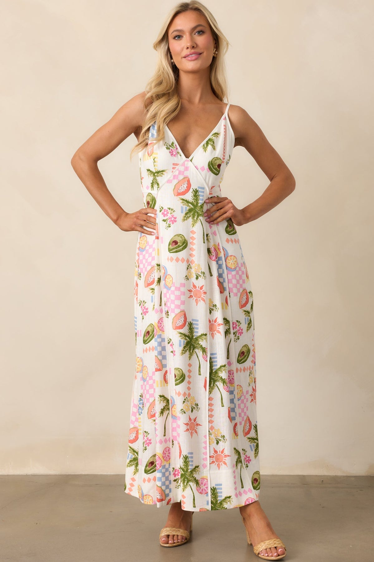 MINKPINK Gracie Ivory Fruity Floral Panel Midi Dress