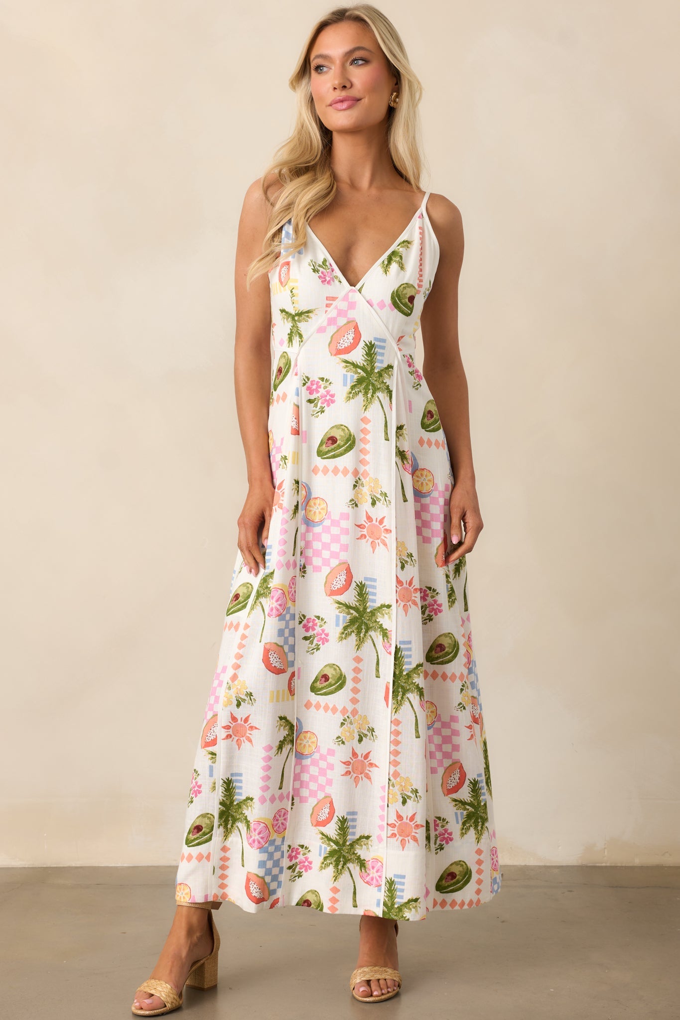 MINKPINK Gracie Ivory Fruity Floral Panel Midi Dress