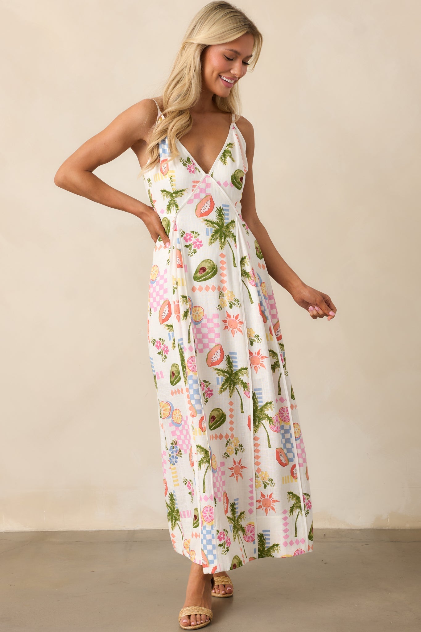 MINKPINK Gracie Ivory Fruity Floral Panel Midi Dress