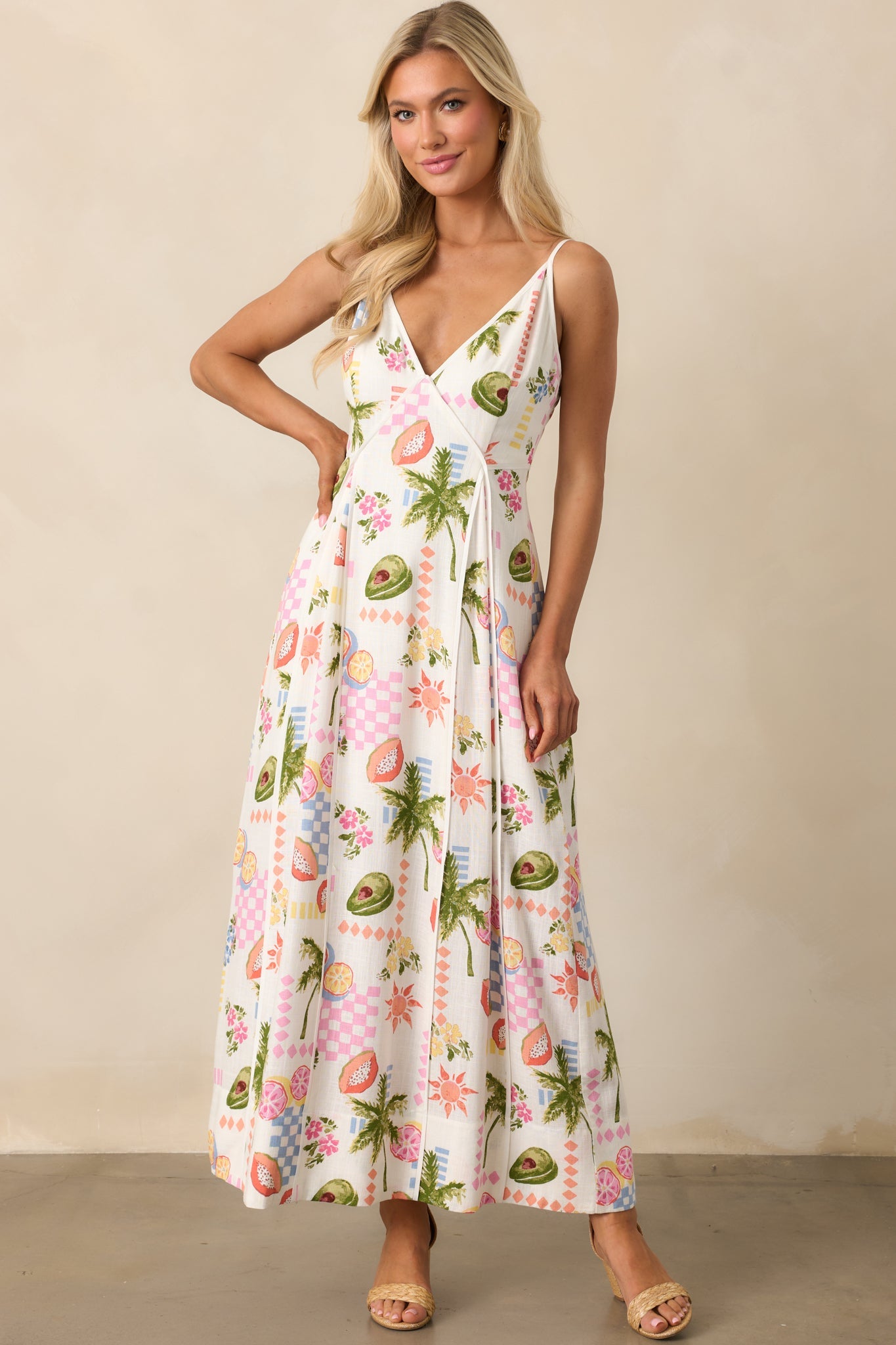 MINKPINK Gracie Ivory Fruity Floral Panel Midi Dress