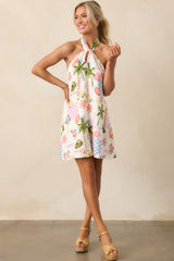 MINKPINK Gracie Ivory Fruity Floral Halter Neck Mini Dress