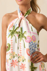 MINKPINK Gracie Ivory Fruity Floral Halter Neck Mini Dress