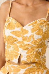Santorini Sunsets Yellow Floral Jacquard Crop Top