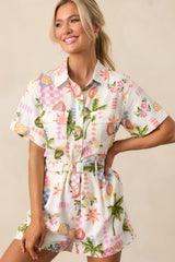 MINKPINK Gracie Ivory Fruity Floral Belted Playsuit