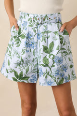 Prosperina Colleen Blue Lilacs Botanical Print Cotton Classic Shorts