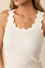 Shay White Cotton Scallop Tank