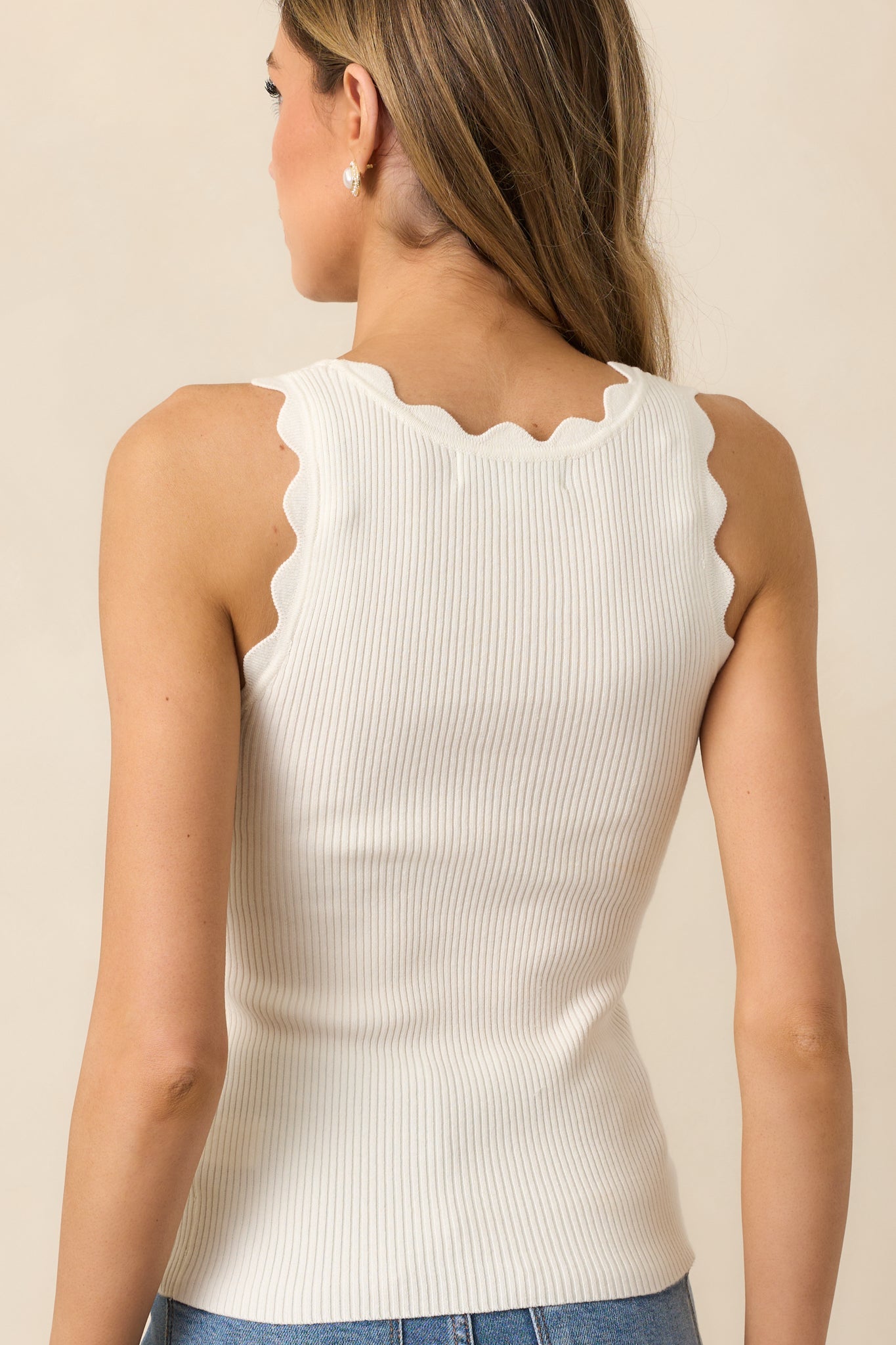 Shay White Cotton Scallop Tank