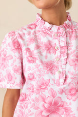 Avery La France Dianthus Pink Floral Cotton Ruffle Top