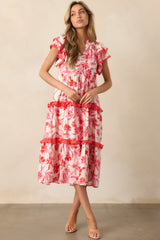 Just Right Pink Floral Flutter Sleeve Midi Dress