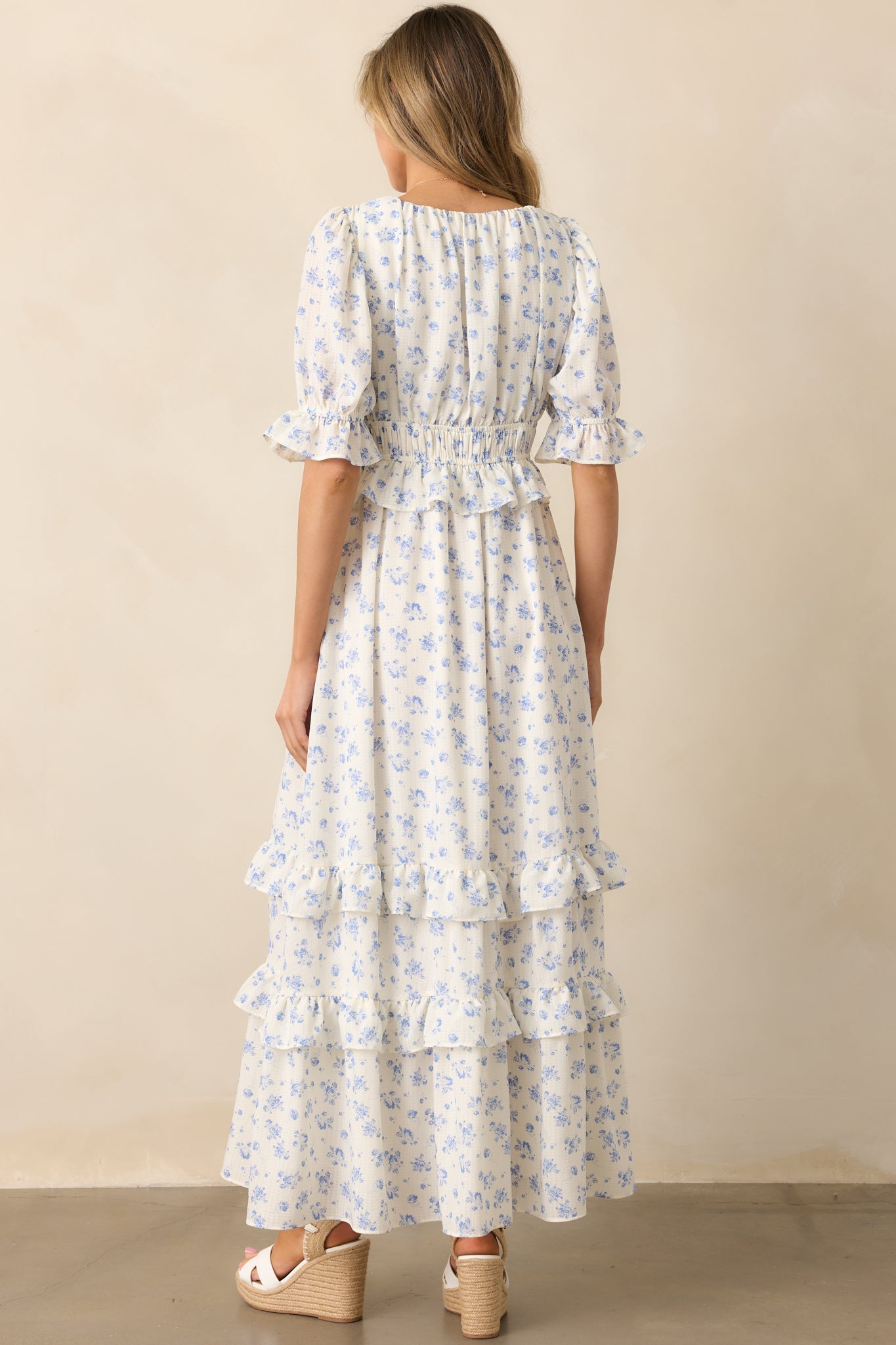 Tulip Tea Time Ivory Floral Ruffle Maxi Dress