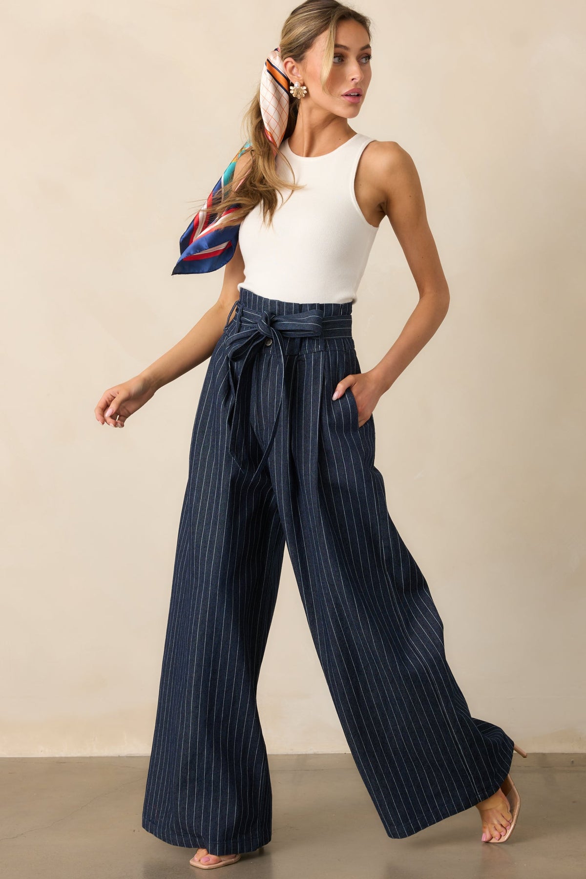 So In Sync Dark Wash Pinstripe Wide Leg Jeans