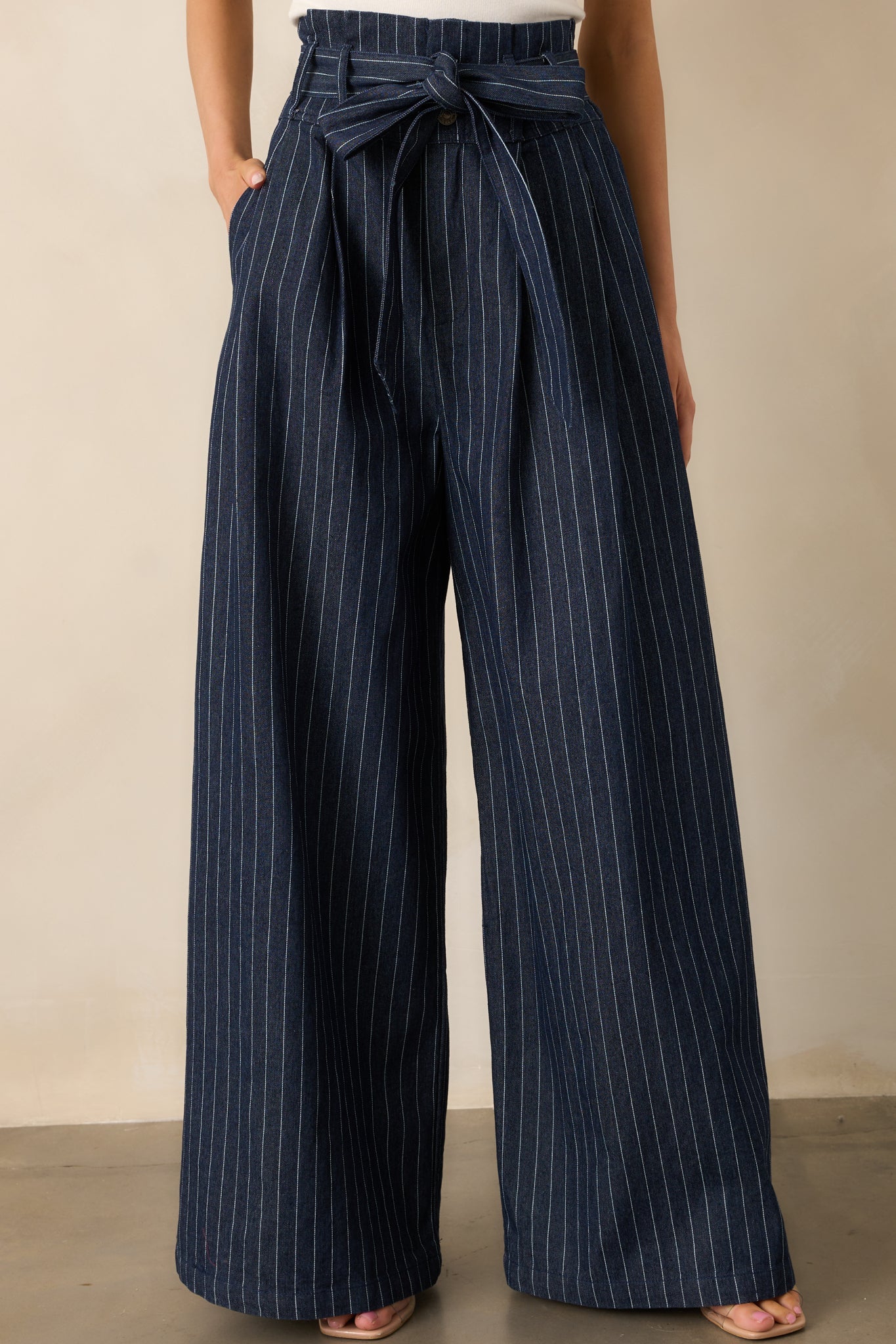 So In Sync Dark Wash Pinstripe Wide Leg Jeans