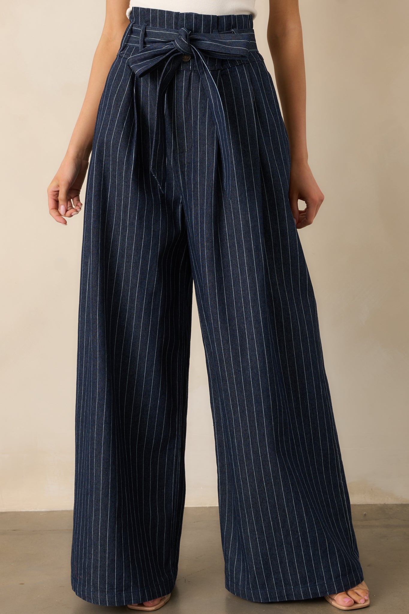 So In Sync Dark Wash Pinstripe Wide Leg Jeans