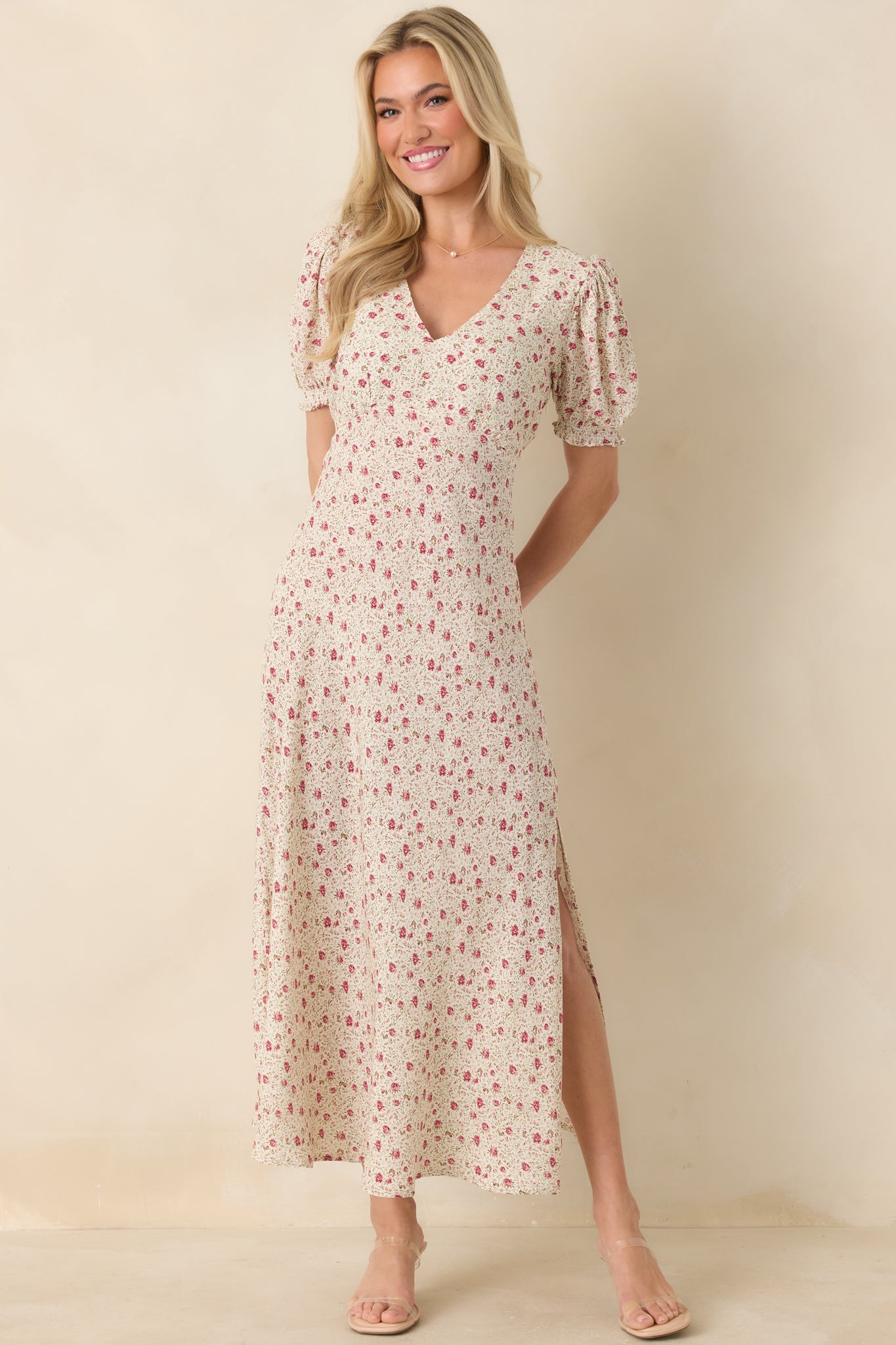 Where We Belong Dusty Pink Floral Short Sleeve Maxi Dress