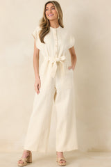 FRNCH Celestia Ivory Textured Cotton Jumpsuit