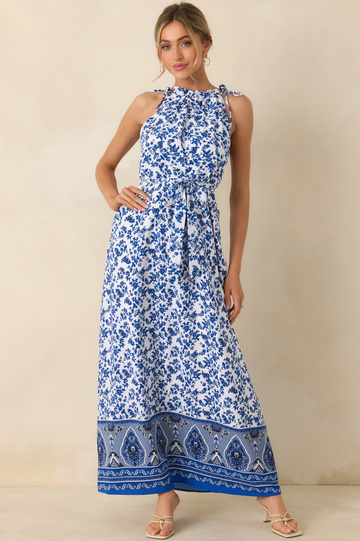 Effortless Days Blue Floral Sleeveless Maxi Dress