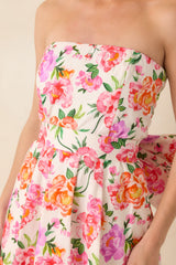 Prosperina Lisette Pink Multi Floral Cotton Strapless Midi Dress