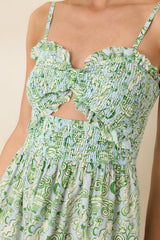 Paradisa Cayo Costa Seaglass Green Ruffled Cut-Out Mini Dress
