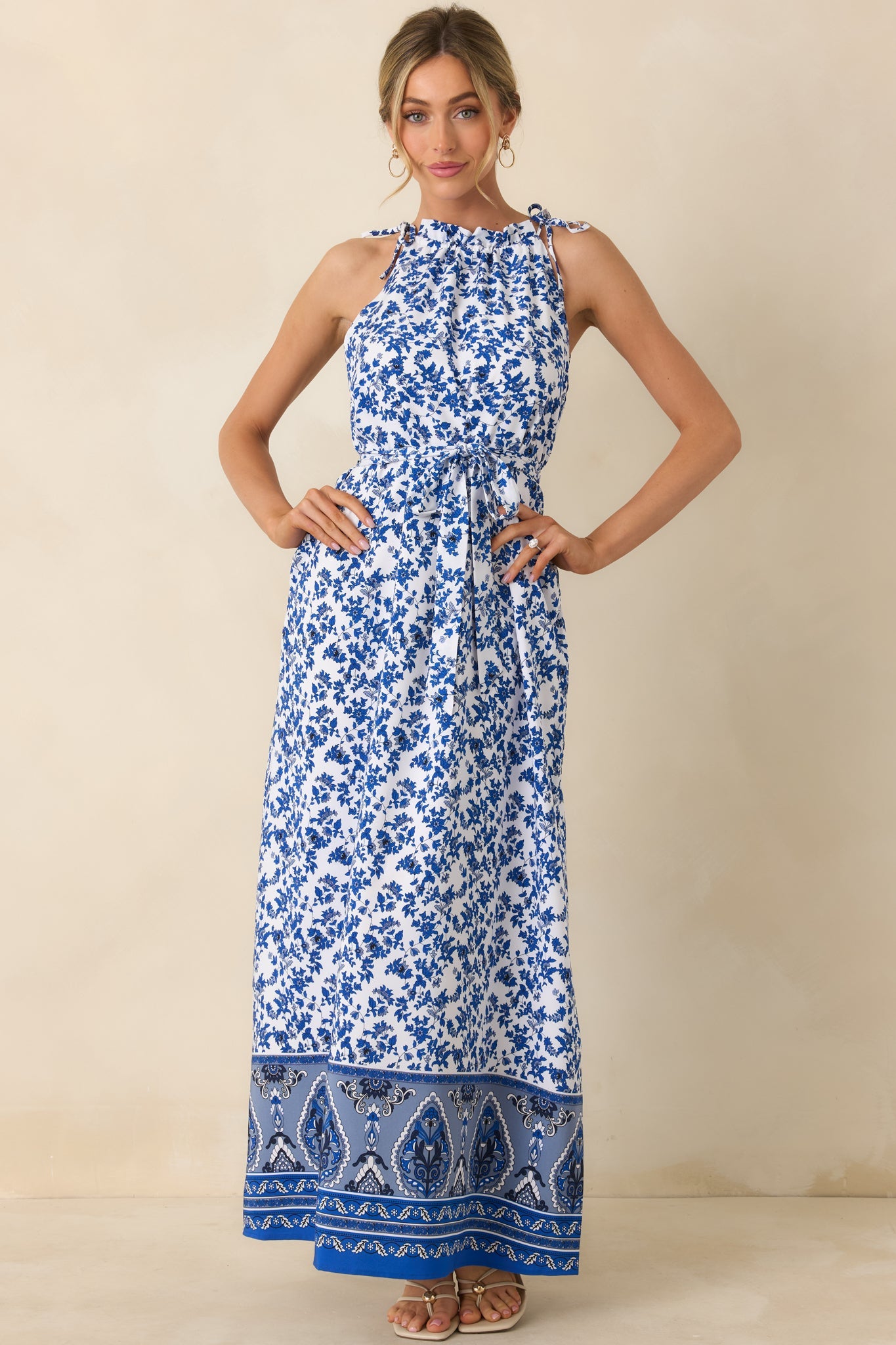Effortless Days Blue Floral Sleeveless Maxi Dress