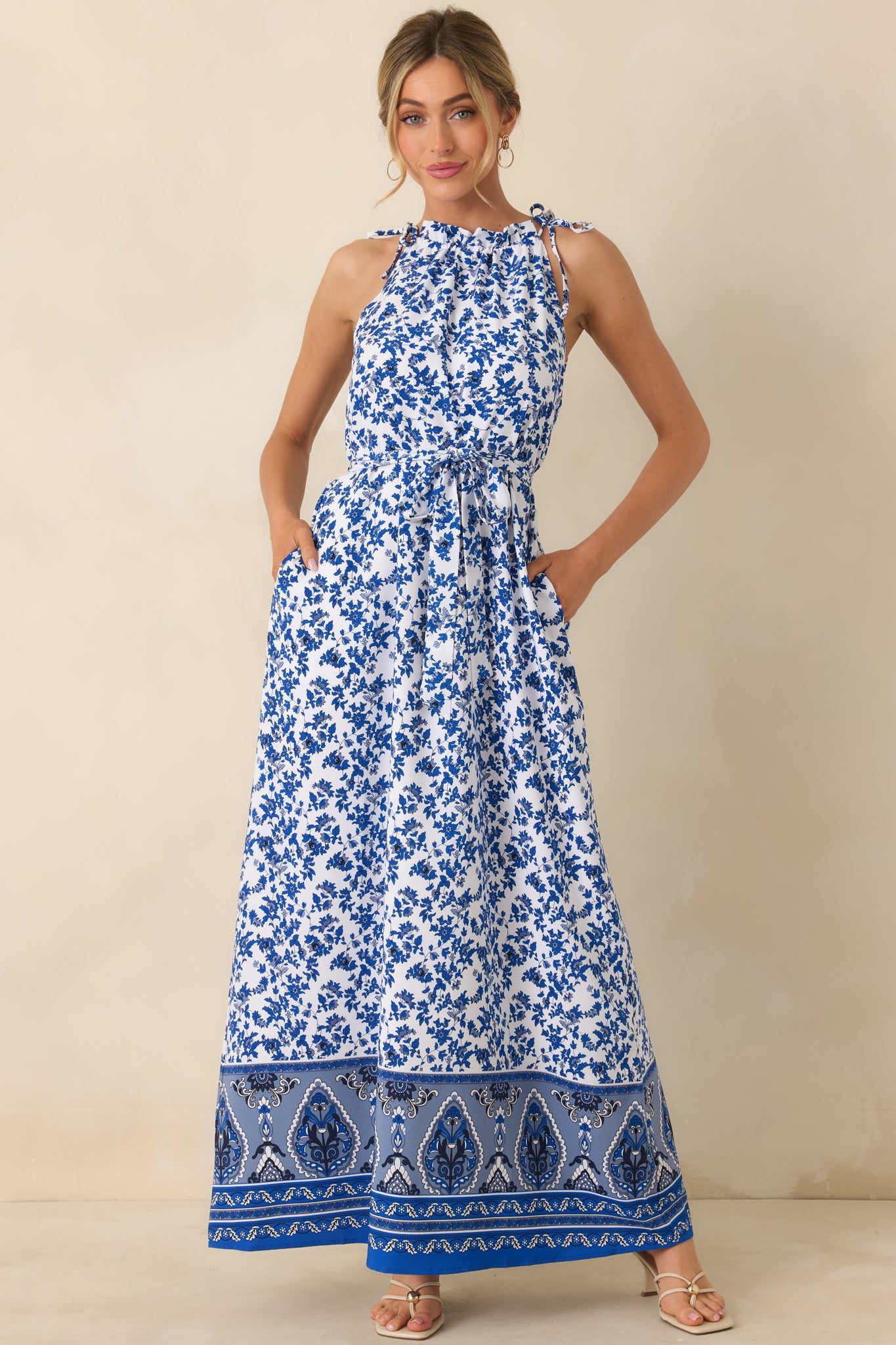 Effortless Days Blue Floral Sleeveless Maxi Dress