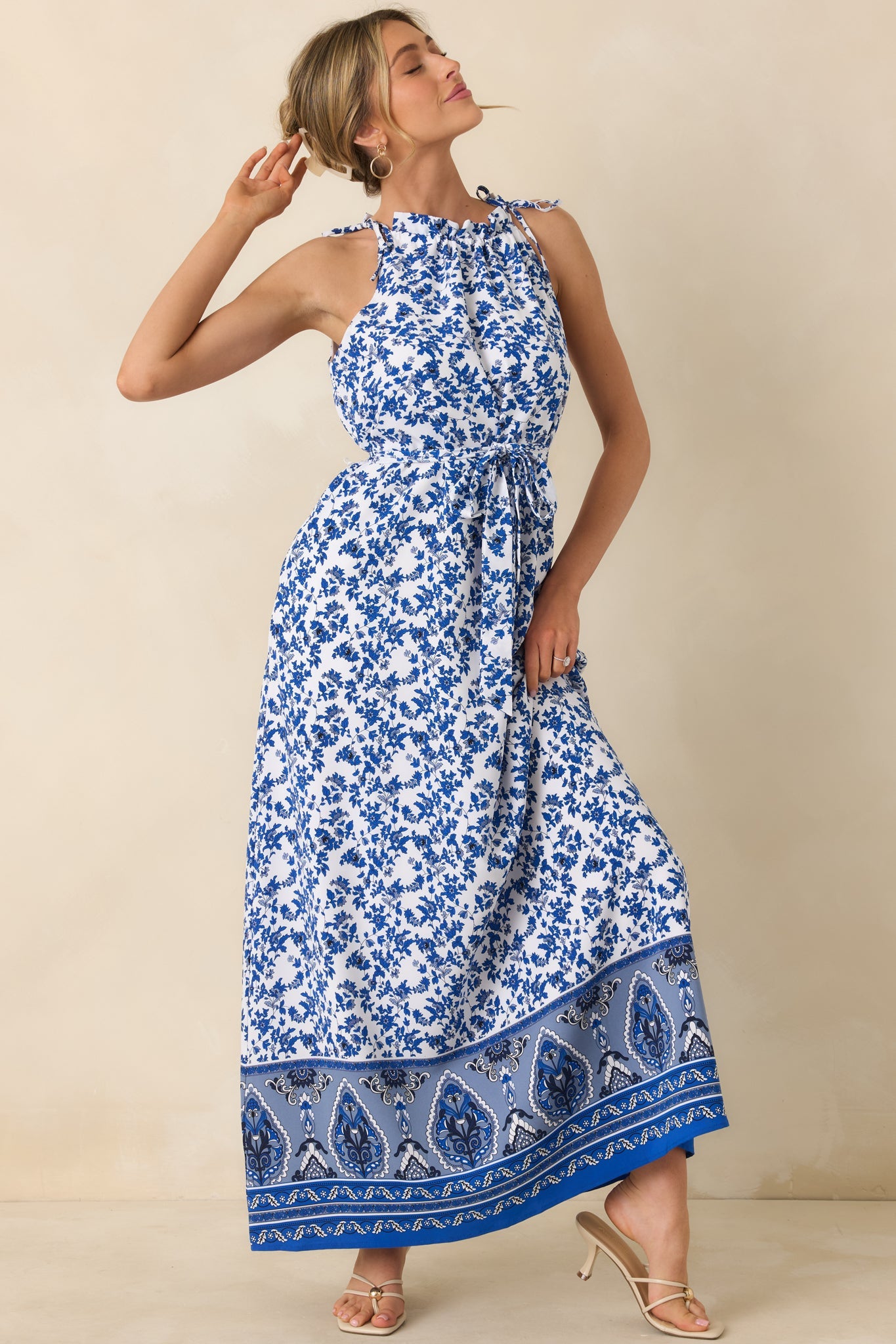 Effortless Days Blue Floral Sleeveless Maxi Dress