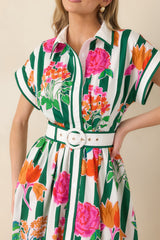 Prosperina Jocelyn Green Multi Floral Stripe Cotton Maxi Dress