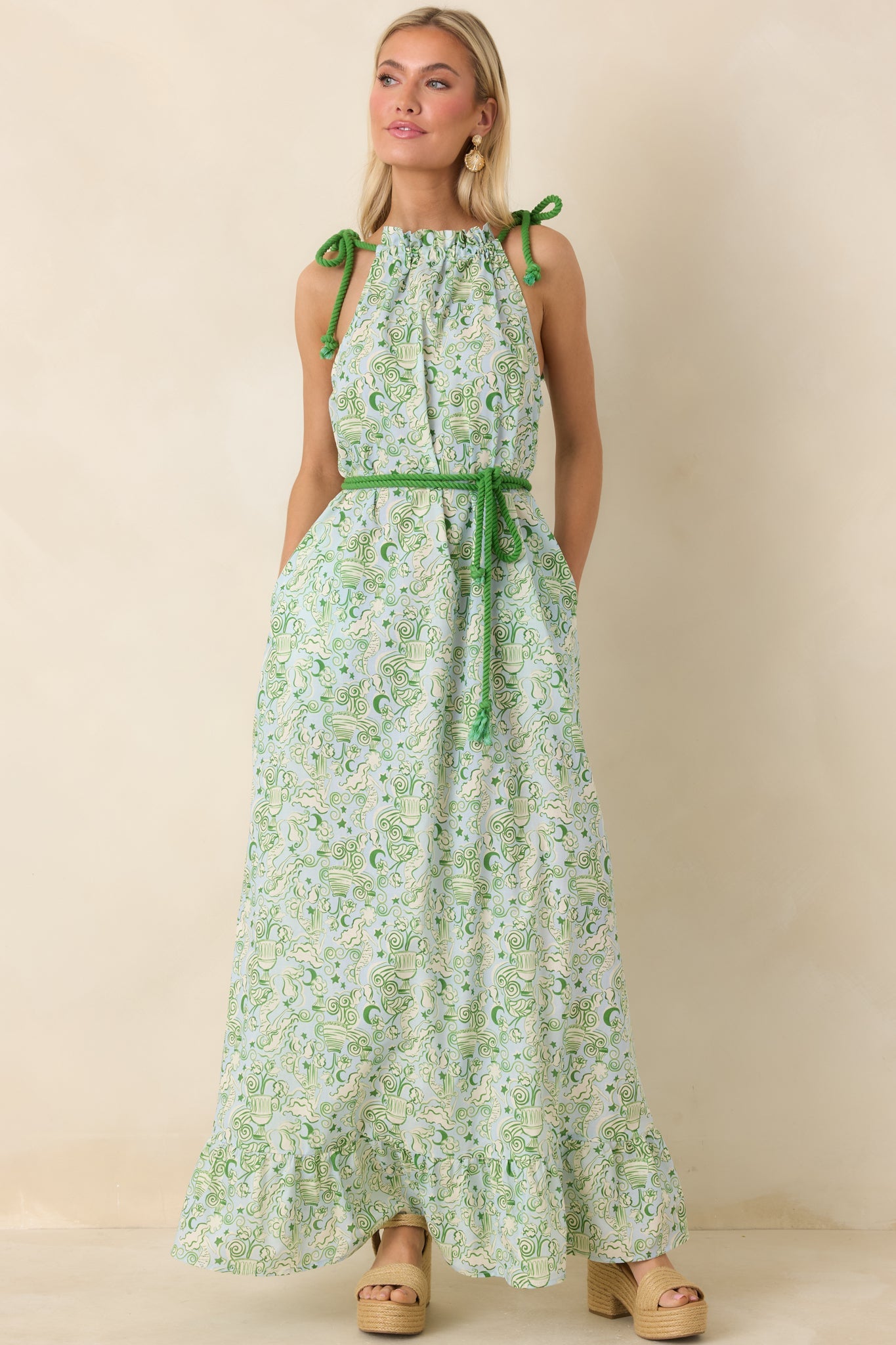 Paradisa Santa Rosa Seaglass Green Cotton Maxi Dress