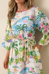 Paradisa Sarasota Pink Multi Cotton Linen Poolside Print Caftan Dress