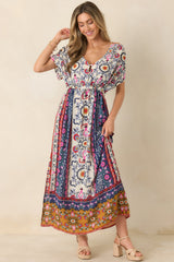 Drawn To The Horizon Navy Multi Print Short Sleeve Maxi Dress