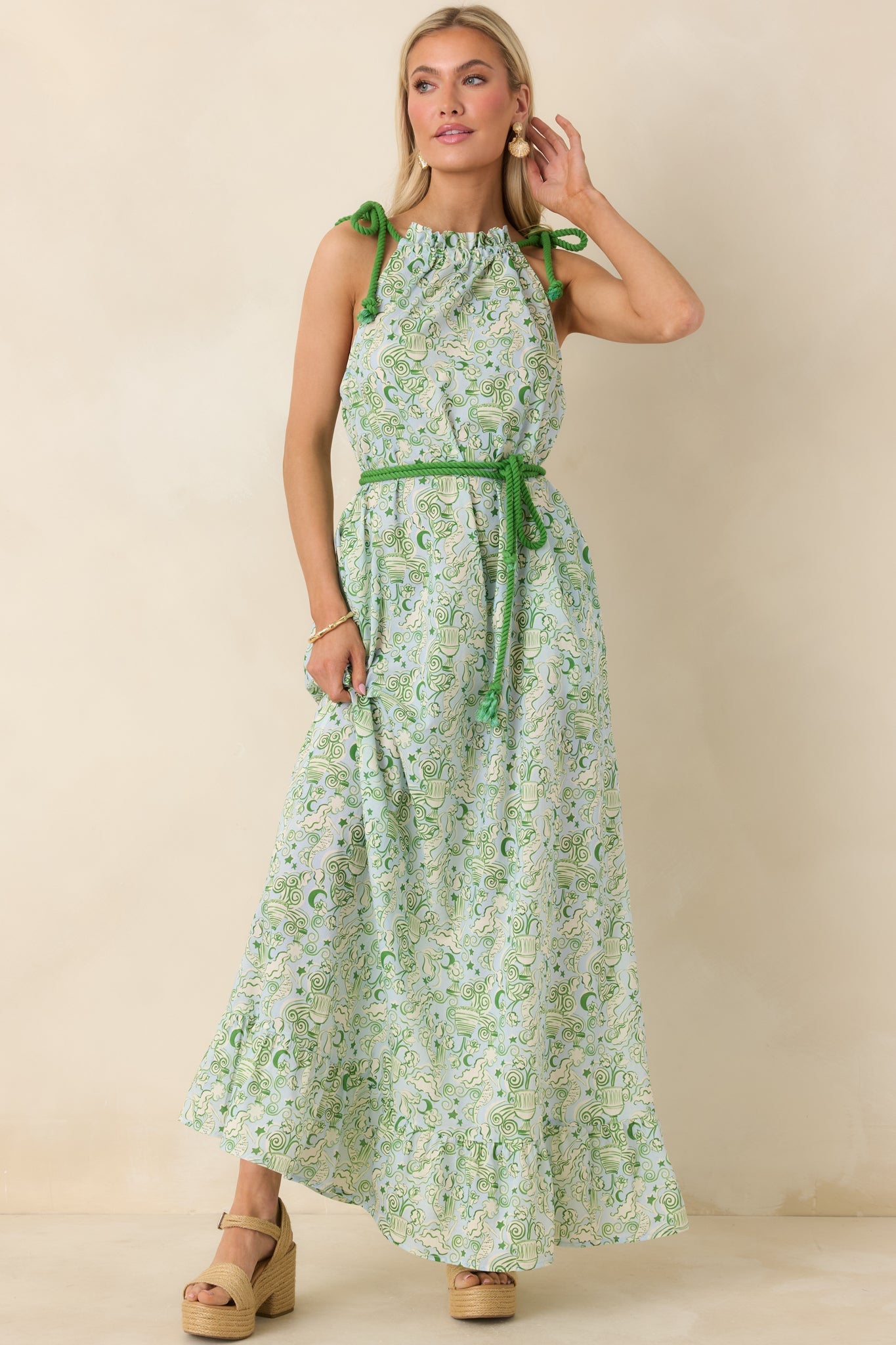 Paradisa Santa Rosa Seaglass Green Cotton Maxi Dress