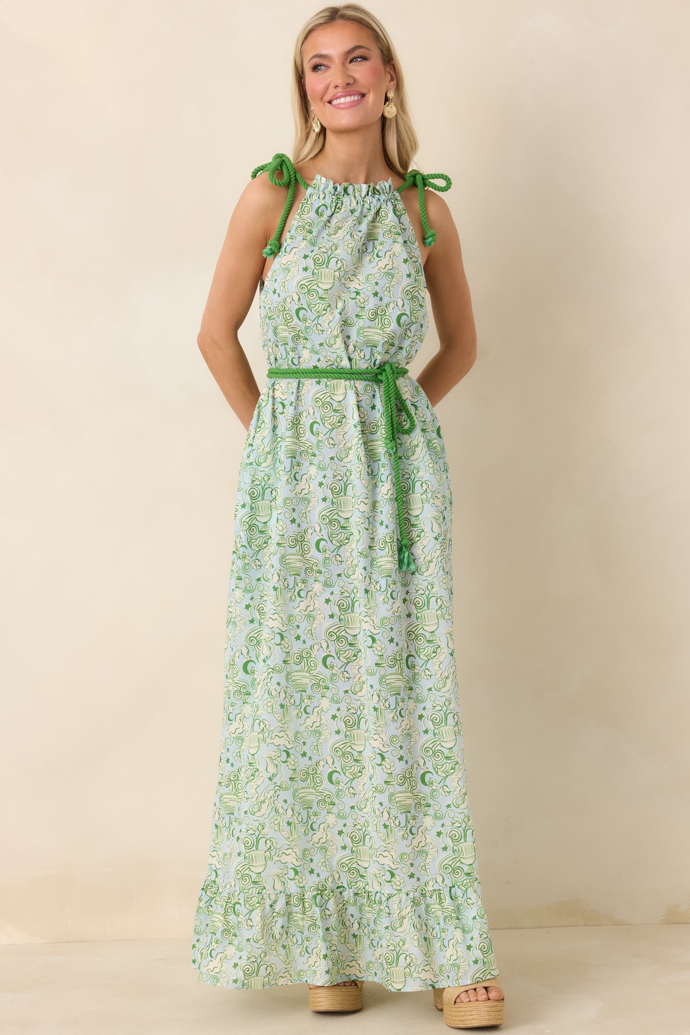 Paradisa Santa Rosa Seaglass Green Cotton Maxi Dress