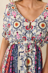 Drawn To The Horizon Navy Multi Print Short Sleeve Maxi Dress