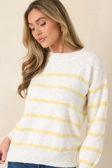 My Day Off Ivory & Yellow Cotton Stripe Sweater