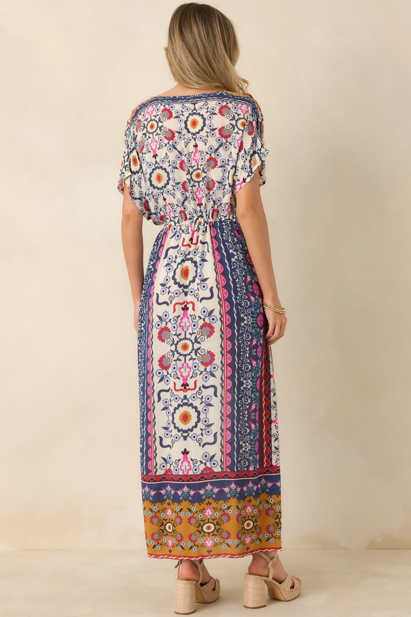 Drawn To The Horizon Navy Multi Print Short Sleeve Maxi Dress