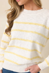 My Day Off Ivory & Yellow Cotton Stripe Sweater