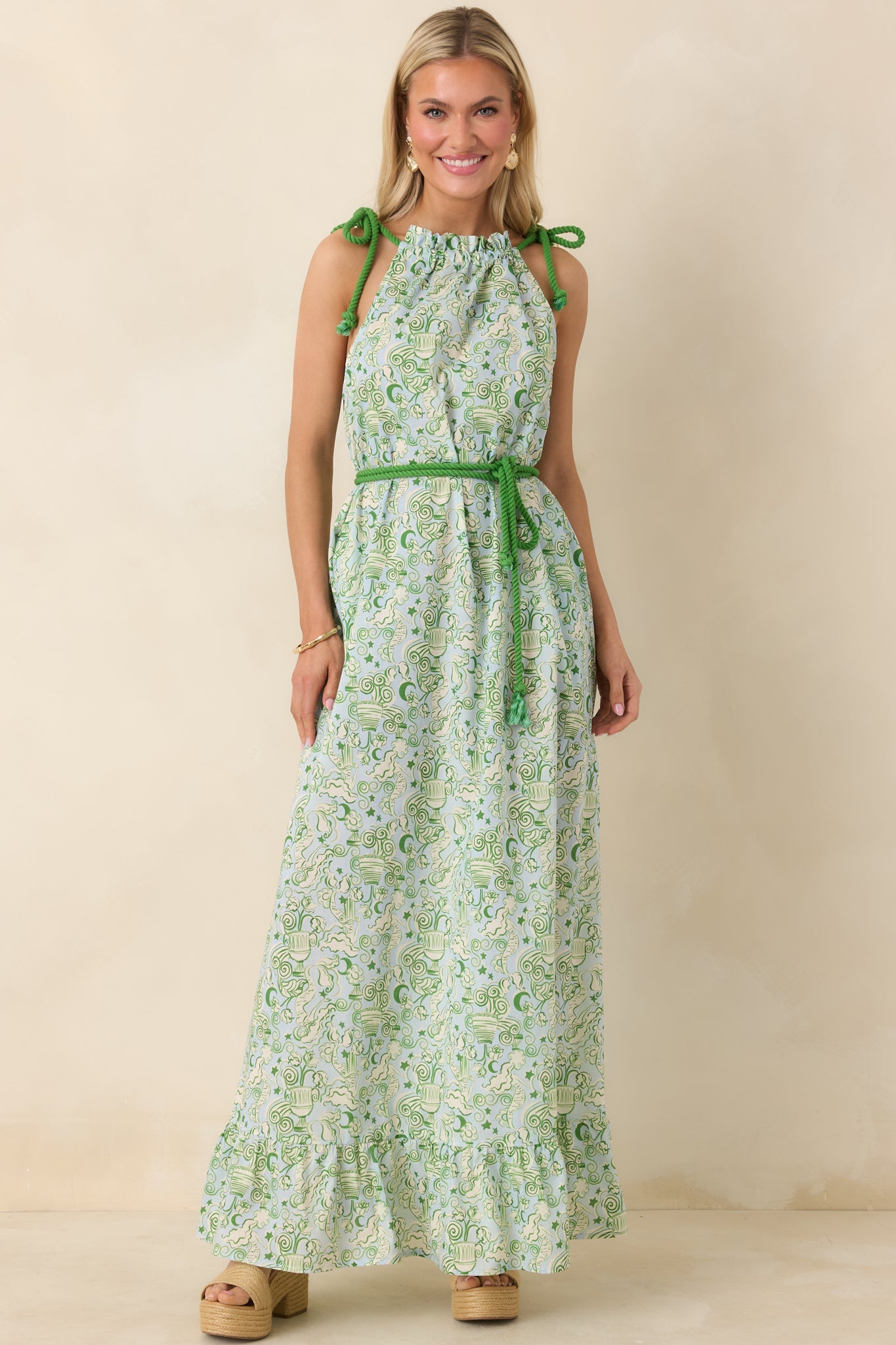 Paradisa Santa Rosa Seaglass Green Cotton Maxi Dress