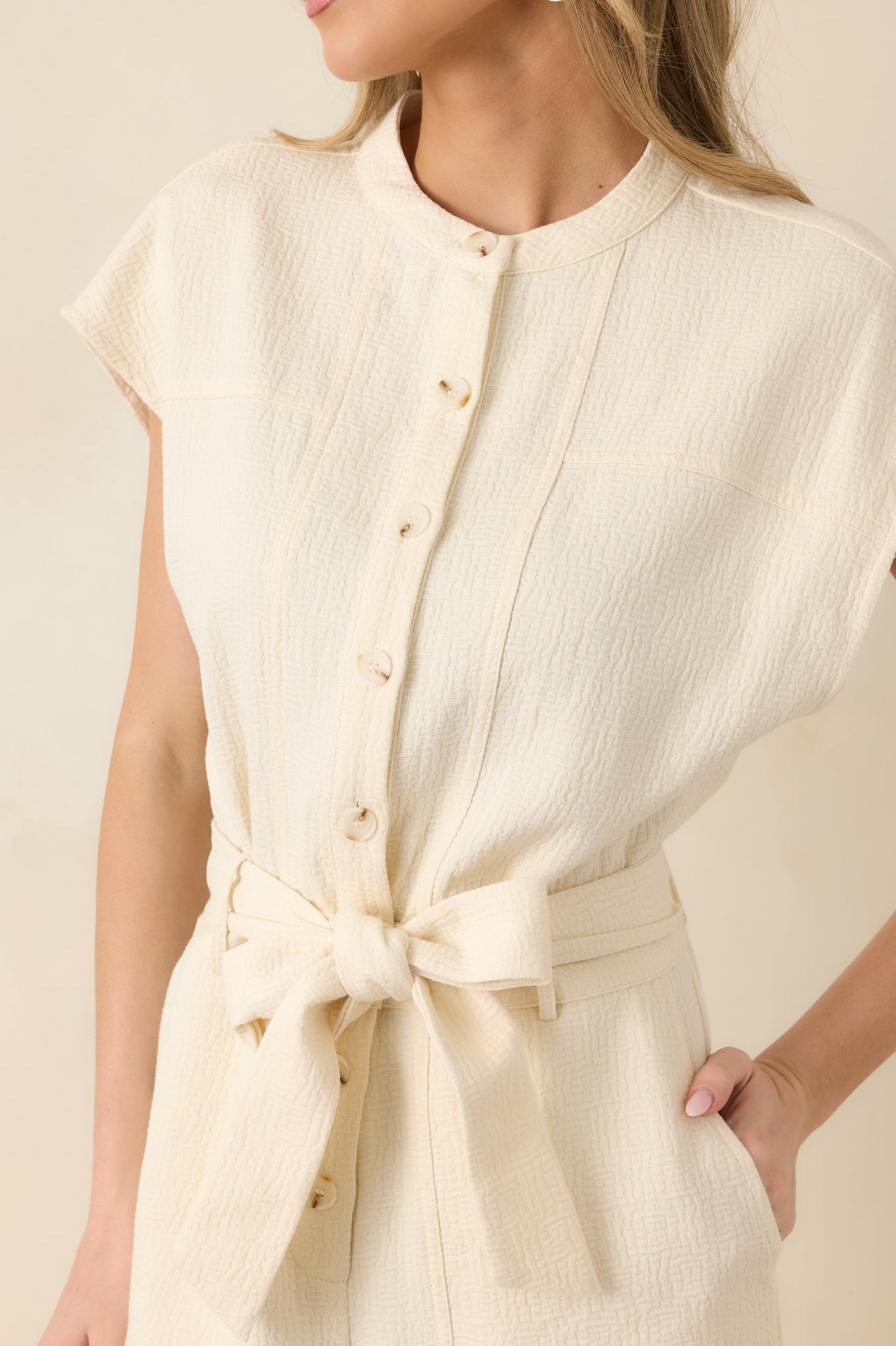 FRNCH Celestia Ivory Textured Cotton Jumpsuit