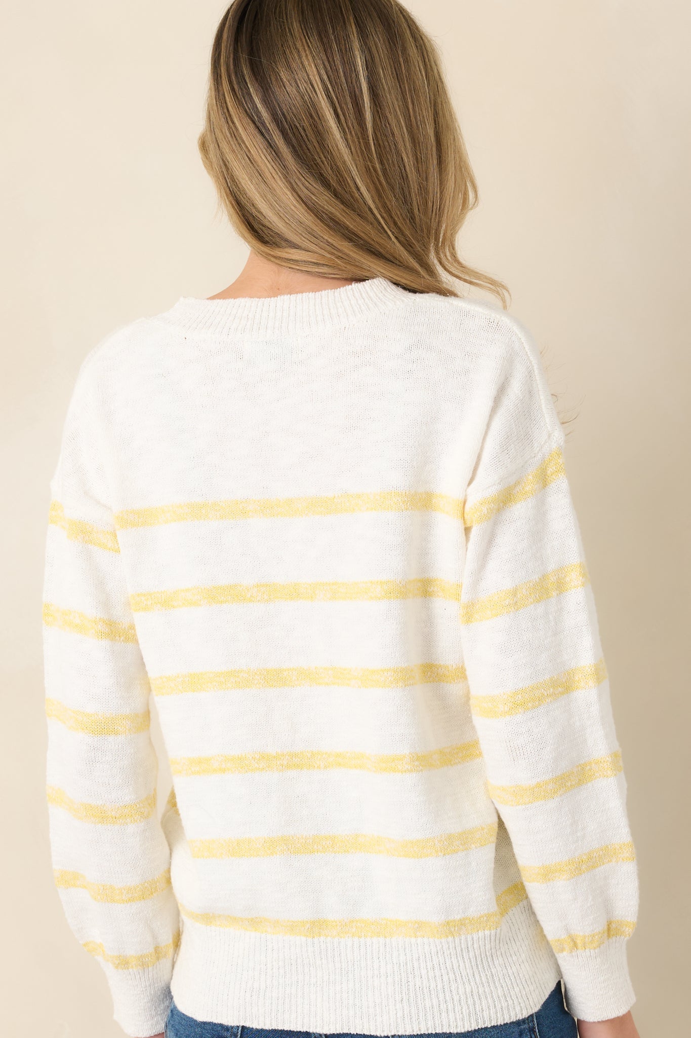 My Day Off Ivory & Yellow Cotton Stripe Sweater
