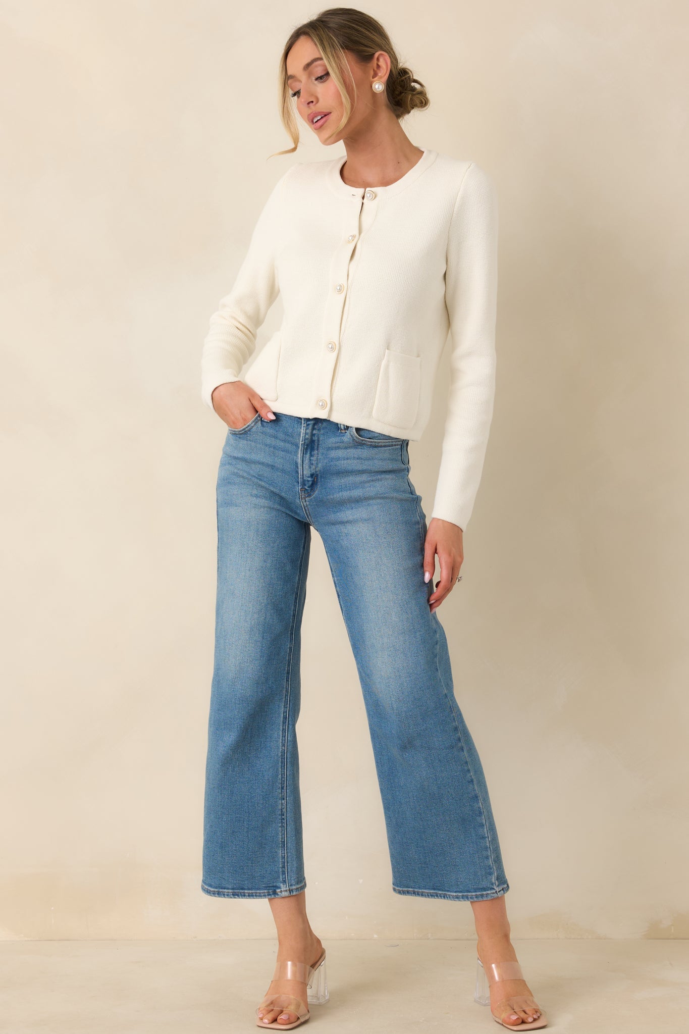 Prosperina Kennedy Ivory Cotton Button Front Cardigan