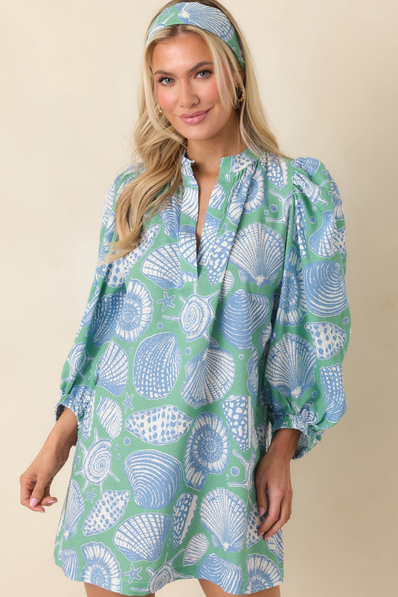 Paradisa Conch Key Oceana Blue Multi Puff Sleeve Mini Dress