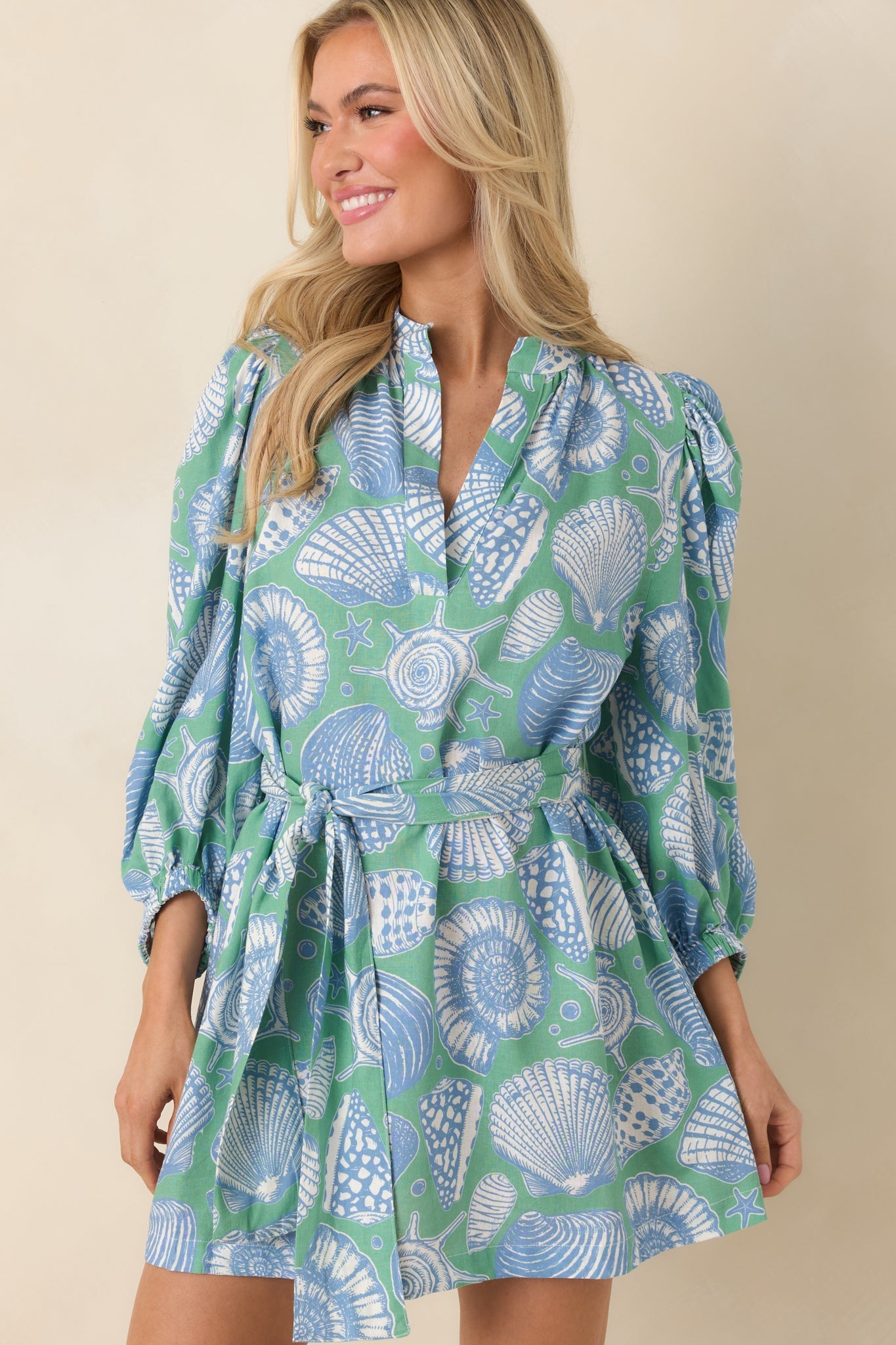 Paradisa Conch Key Oceana Blue Multi Puff Sleeve Mini Dress