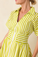 Put It in Motion Chartreuse Green Stripe Cotton Midi Dress
